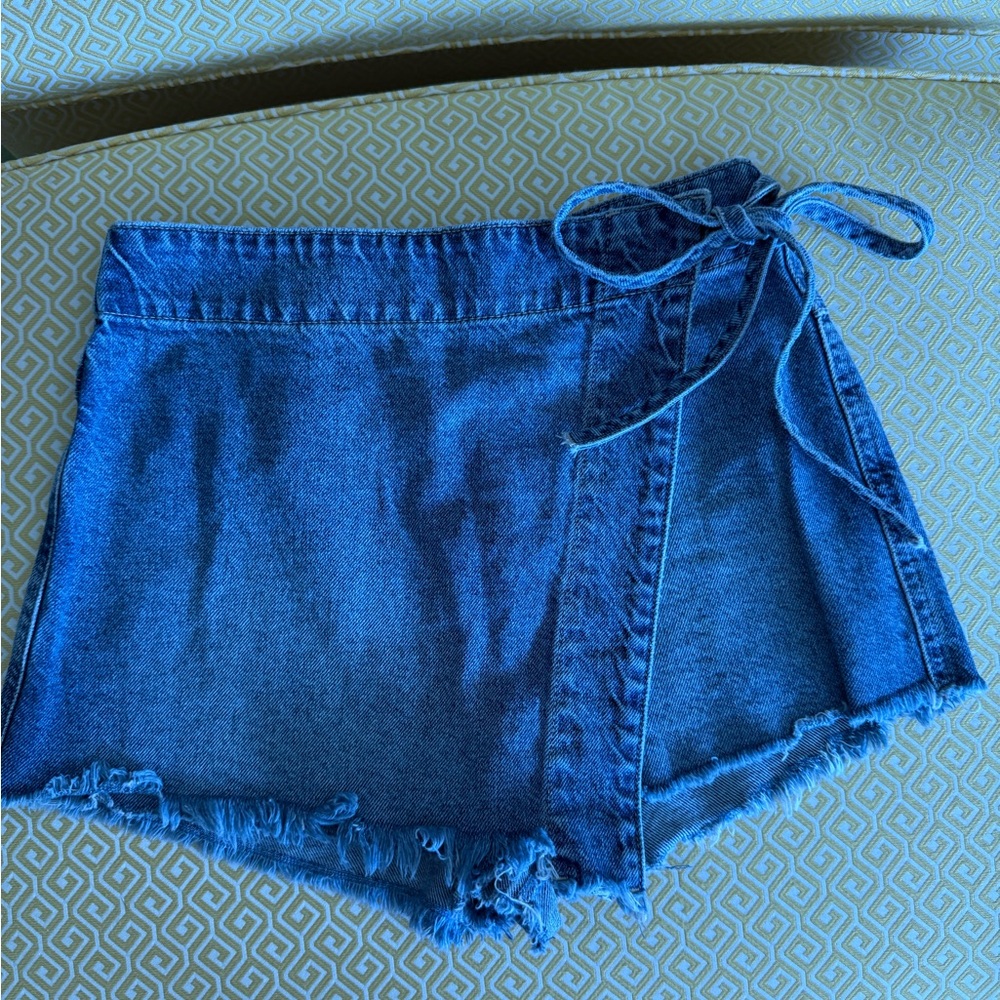 We The Free Blue Jean Shorts with Tie Detail